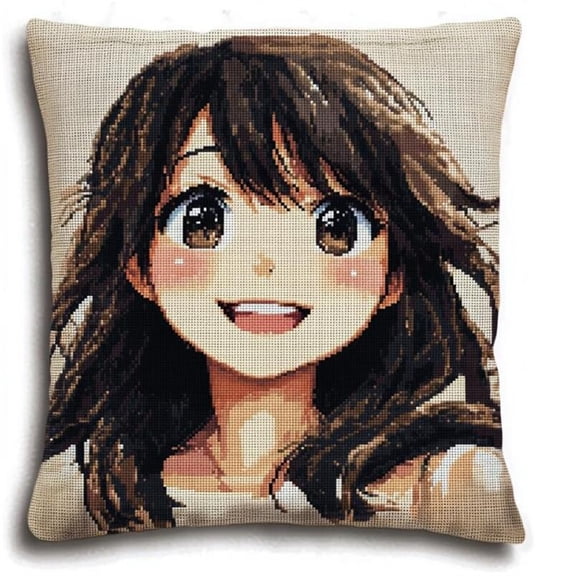 Cartoon Cross Stitch Pillow Kit,Cute Girl Tapestry Pillow kit DIY Pillow Cover Kit for Living Room Sewing Art Home Decoration