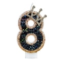 thumbnail image 1 of Cartoon Crown Number 8 Birthday Candle - Glittery Royal Sparkle Design with Crystal Accents - for 8th Birthday Parties, Cake Toppers, Celebrations, Anniversary Events, 1 of 5