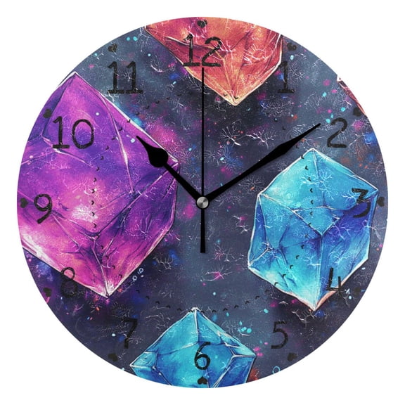 Cartoon Crystal Cube Round Wall Clock Silent Battery Operated Home Decor for Living Room Bedroom