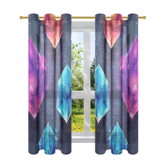 Cartoon Crystal Cube Semi Sheer Curtains for Living Room Bedroom Set of 2 Insulated Window Drapes