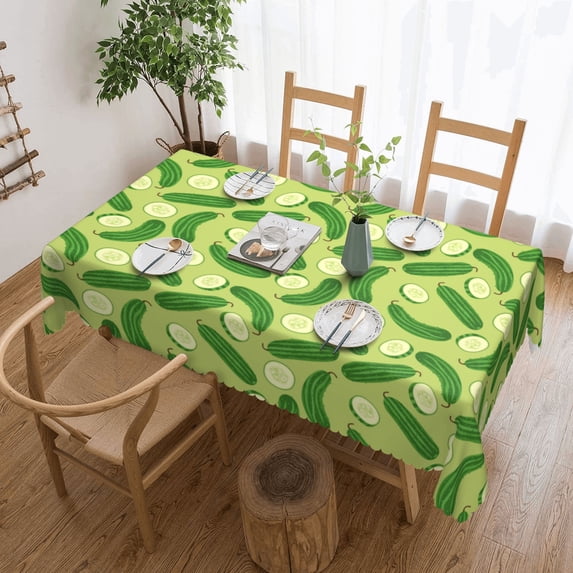 Cartoon Cucumber Pattern Tablecloth Rectangle Waterproof Spill-Proof Table Cloth Cover For Kitchen Dining Farmhouse Party Wedding Outdoor Picnic Camping 54x72in