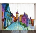 thumbnail image 1 of Ambesonne Cartoon Curtains 2 Panel Set, European House Scenery, 108" x 96", Multicolor, 1 of 3