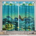 thumbnail image 1 of Ambesonne Cartoon Kitchen Curtains, Sunk Ship Pirate, 55"x39", Teal and Yellow, 1 of 3