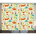 thumbnail image 1 of Ambesonne Animal Curtains 2 Panel Set, Wild Fox Wolf Flower, 108" x 96", Orange Green and Blue, 1 of 3
