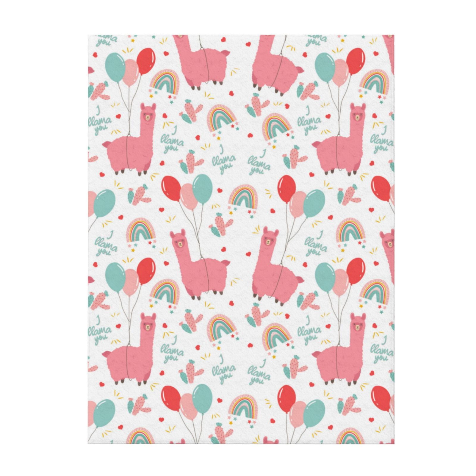 Cartoon Cute Alpaca Balloon Cactus Throw Blanket for Couch Sofa and Bed
