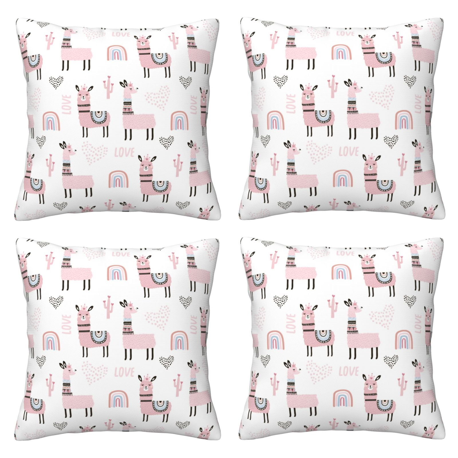 Cartoon Cute Alpacalove Pink Decorative Throw Pillow Covers 4 Packs