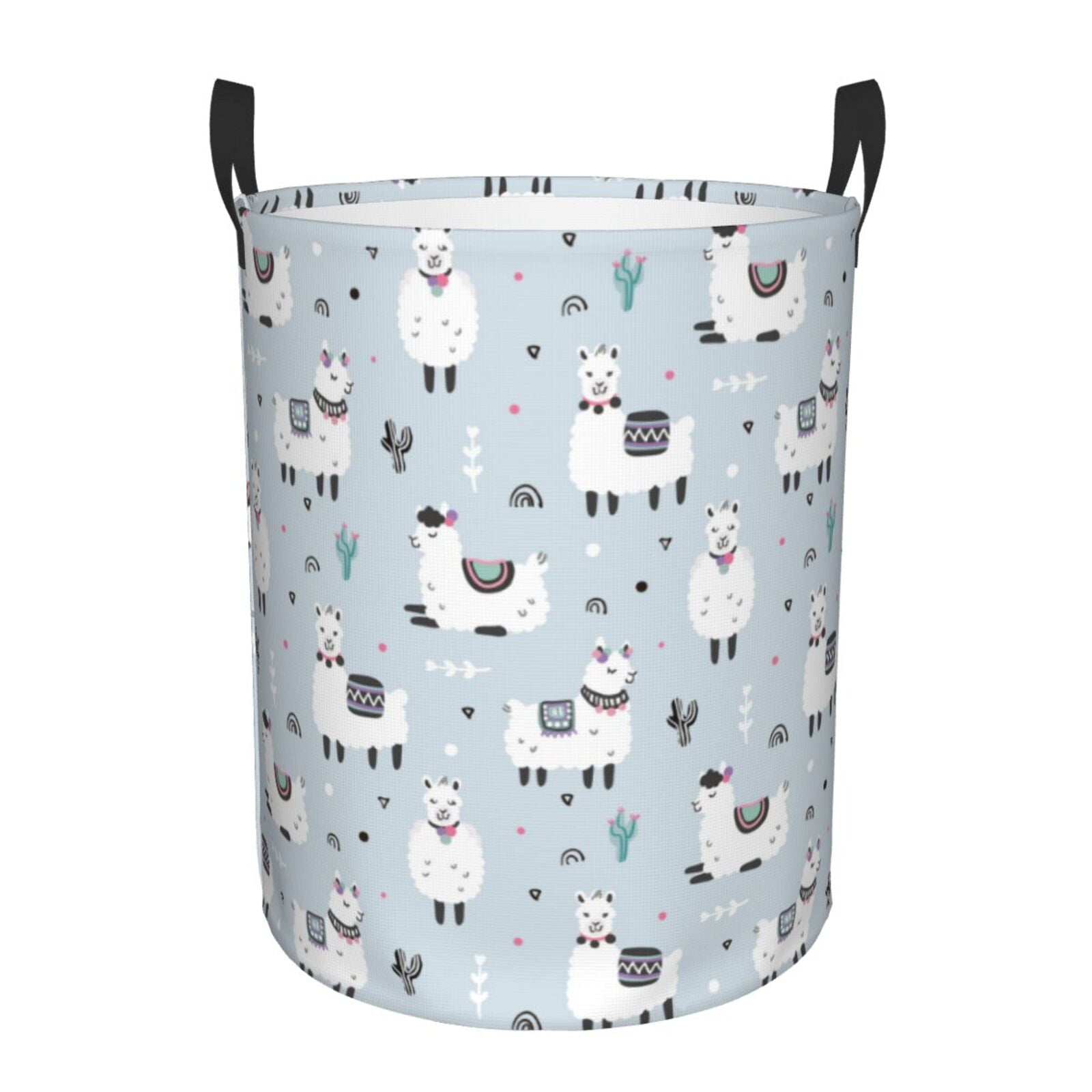 Cartoon Cute Alpacas Cactus Round Laundry Basket, Laundry Hamper with ...
