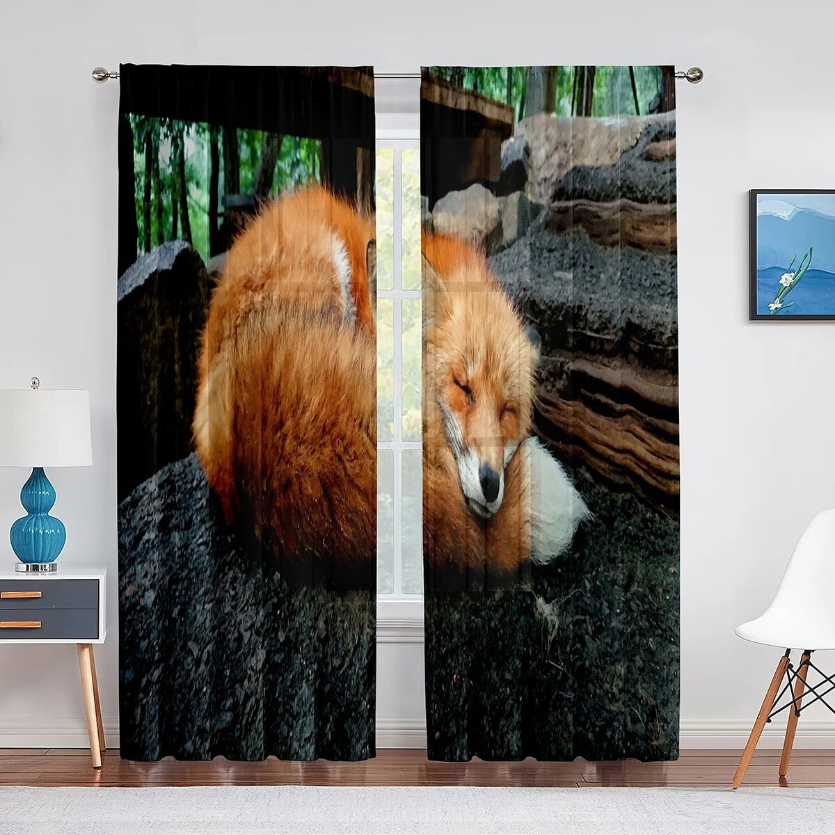 Cartoon Cute Animal Fox Fantasy Art Tulle Voile Curtains for Bedroom ...