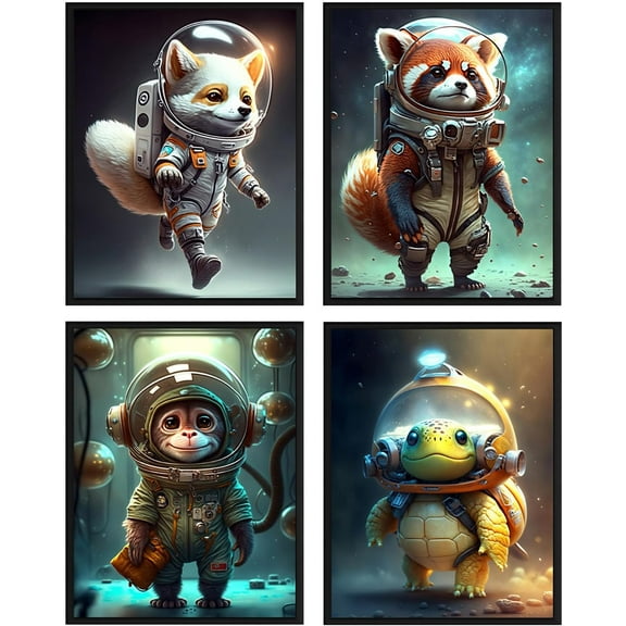 Cartoon Cute Animals monkey Astronaut Space Wall Art Canvas Painting Prints Pictures for Toddler Room Children Room Baby Nursery Wall Decor8x10in unframed)