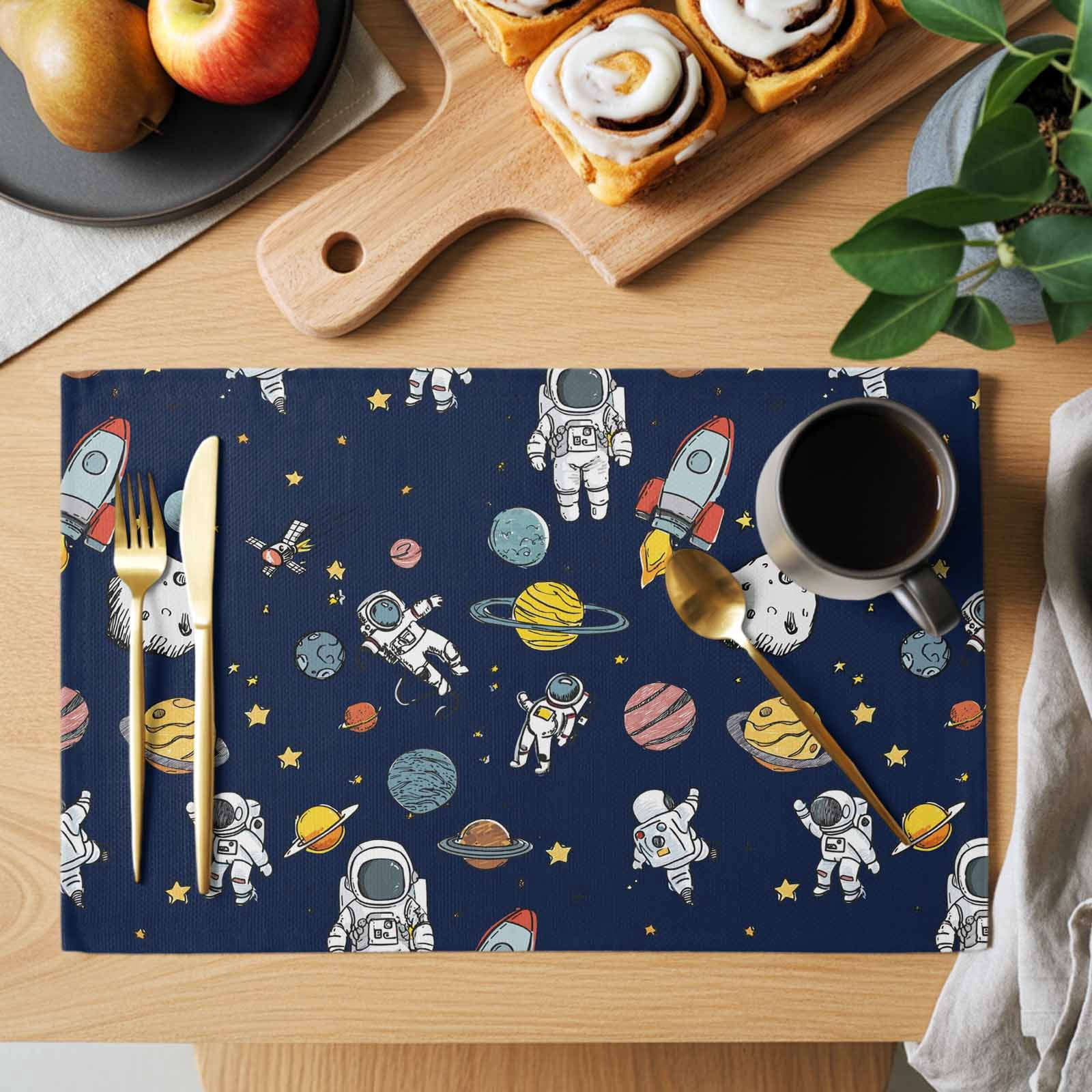 Cartoon Cute Astronauts Placemats Set of 6, Lovely Blue Space ...