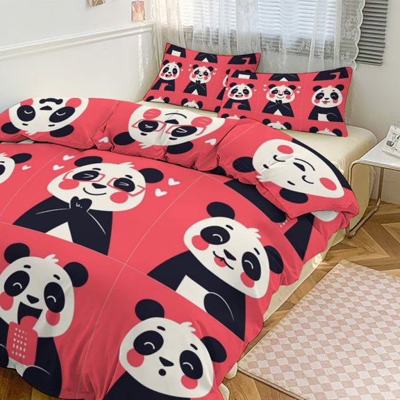 Cartoon Cute Bear 3 Pcs Soft Bedding Set, Includes 1 Duvet Cover with Zipper And 2 Pillow Shams Cartoon Cute Bear 86"x70"