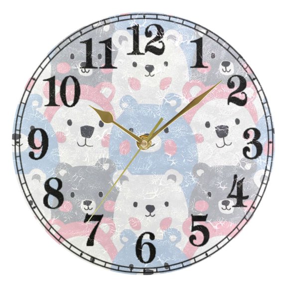 Cartoon Cute Bear Face Silent Wall Clock 10" Non-Ticking Battery Clock