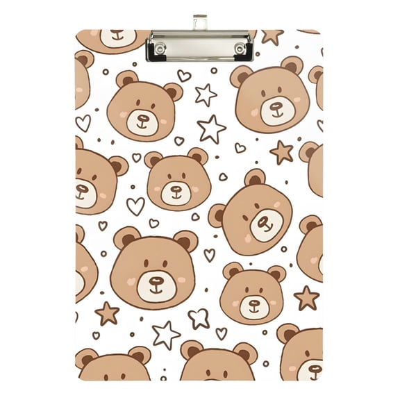 Cartoon Cute Bear Faces Stars Hearts Acrylic Clipboard Drawing Board with Hook Writing Pad File Storage A4 Size Silver 12.5" x 9"