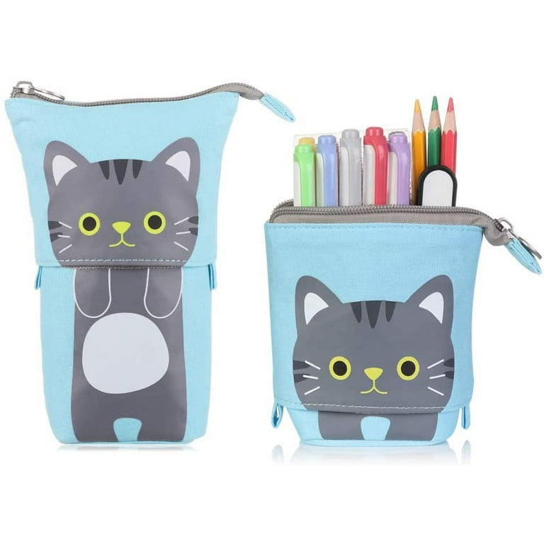 Cartoon Cute Bear Pencil Pouch Canvas Pen Bag Standing Stationery Case  Holder Box for Student