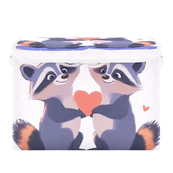 Cartoon Cute Bear with Love Large Storage Bins with Linen Collapsible Lid Storage Box 16.7 x 12.6 x 11.8in
