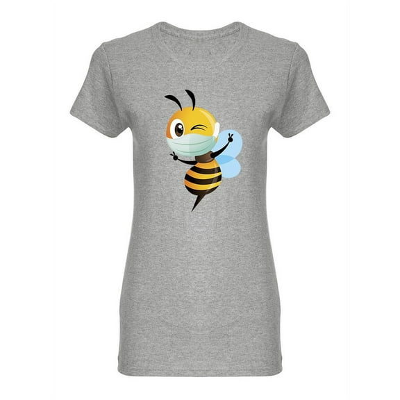 Cartoon Cute Bee Wearing Mask Shaped T-Shirt Women -Image by Shutterstock, Female Small