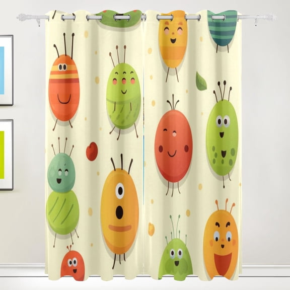 Cartoon Cute Bug Blackout Curtains 2 Panels Set Grommet Drapes for Bedroom Living Room W55xL84