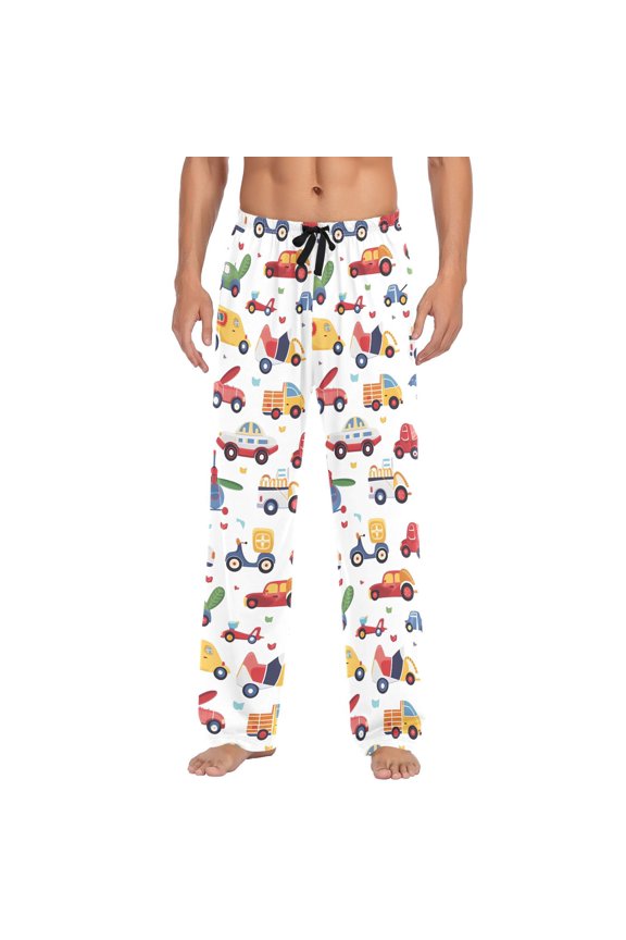 Cartoon Cute Cars Vehicles joogoo Men's Pajama Pants Cotton Long Sleepwear Lounge Pants 2XL