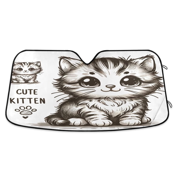 Cartoon Cute Cat Car Windshield Sun Shade Foldable Car Front Window Visor Heat and UV Protection 53x23.5