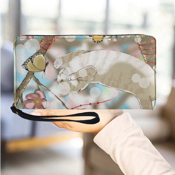 Cartoon Cute Cat PU Leather Wallet Animal Leisure Outdoor Commuter Wallet Mobile Ph Bag Zipper Card Holder Storage
