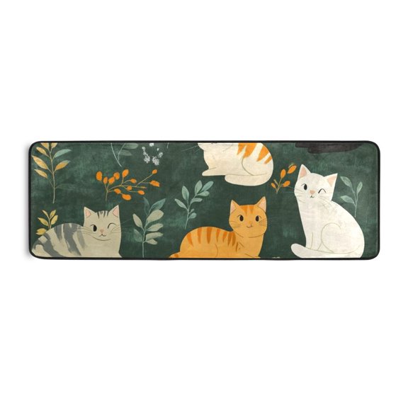 Cartoon Cute Cat Runner Rug for Hallways Kitchen Non Slip 2'x 6' Washable Hall Carpet for Bedroom Entryway Laundry Room
