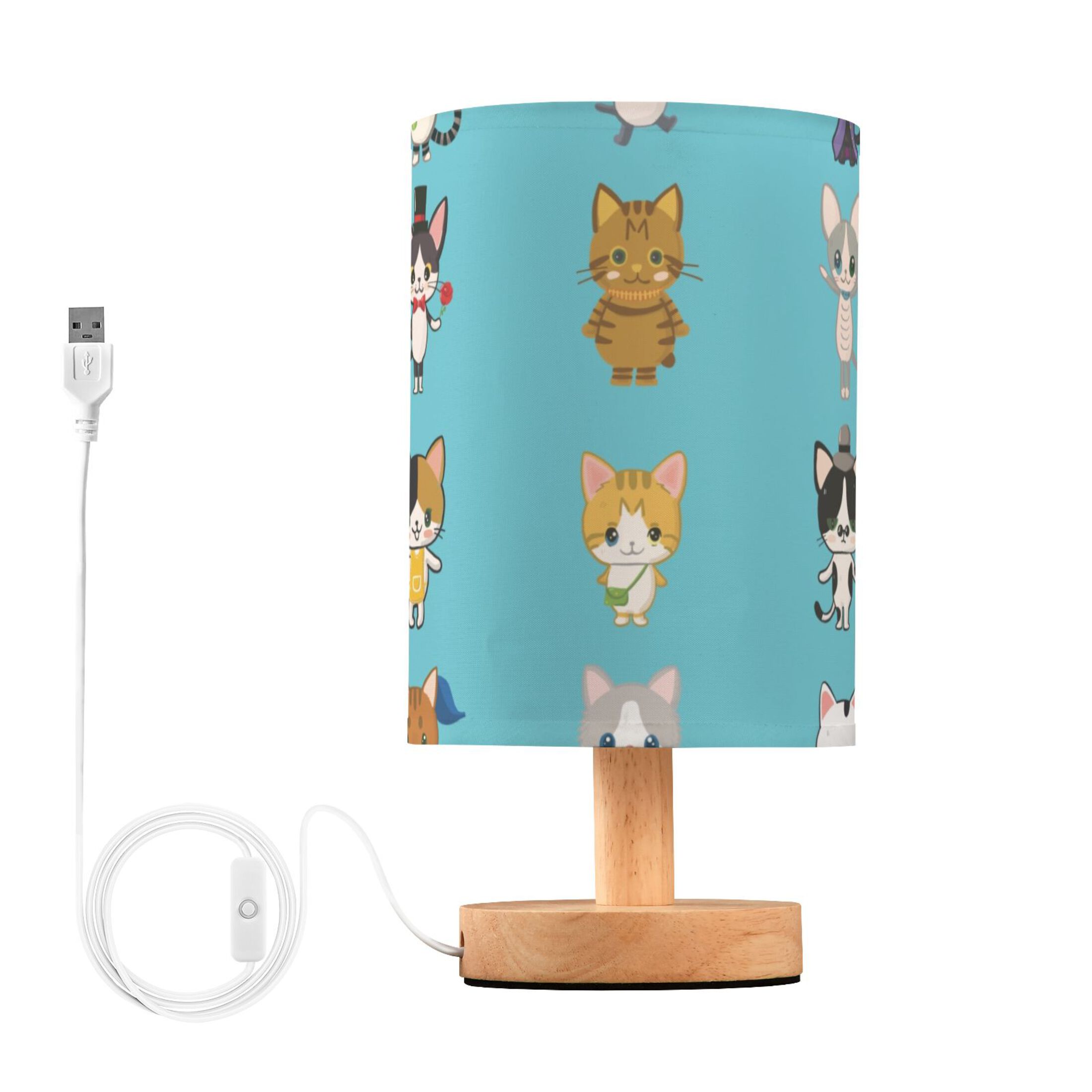 Cartoon Cute Cats Bedside Table Lamp LED Desk Lamps with USB Charging