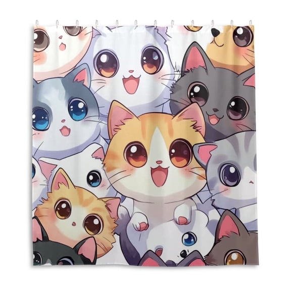 Cartoon Cute Cats Shower Curtain Liner 66x72 Inch Waterproof Shower Curtains Decorative Bathroom with 12 Pack Hooks