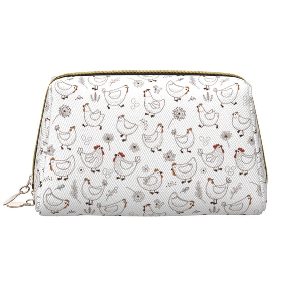 Cartoon Cute Chicken Dandelion Makeup Bag, Large Capacity Travel Cosmetic Bag for Women Girls- Travel Toiletry Bag Leather Portable Waterproof Makeup Case Organizer with Handle