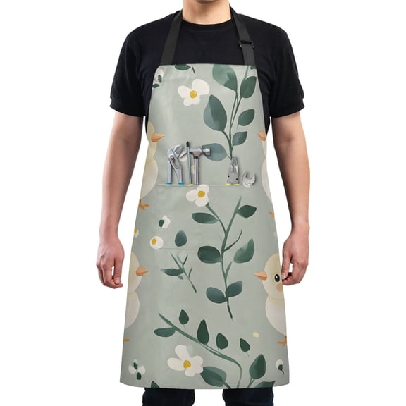 Cartoon Cute Chickens Chef Kitchen Apron with Pockets for Women Waterproof Aprons for Cooking Baking