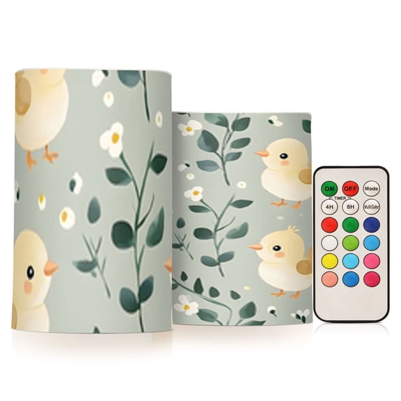 Cartoon Cute Chickens Flickering Flameless Candles Battery Operated with Remote Timer LED Pillar Candles Set of 2