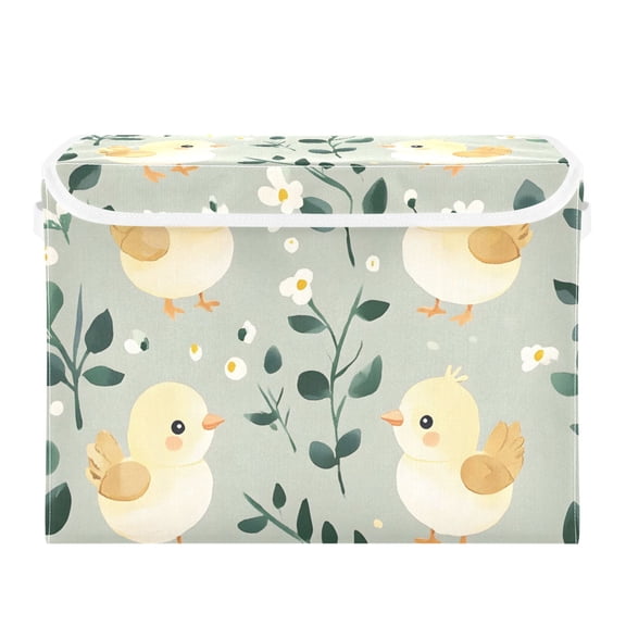 Cartoon Cute Chickens Large Storage Bins with Linen Collapsible Lid Storage Box 16.7 x 12.6 x 11.8in