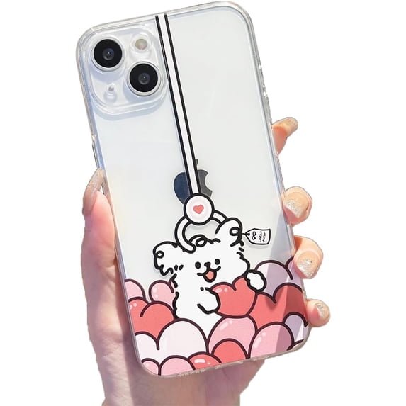 Cartoon Cute Couples Puppy Dog Playing Doll Machine Soft Phone Case Compatible with iPhone Case (C-Female,iPhone 13 Mini)