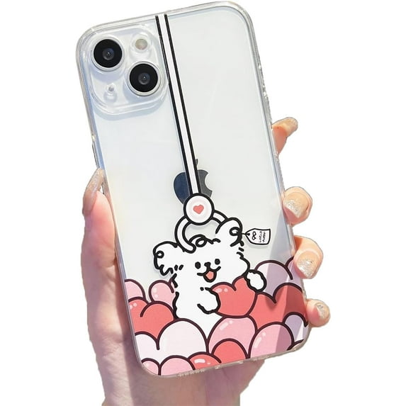 Cartoon Cute Couples Puppy Dog Playing Doll Machine Soft Phone Case Compatible with iPhone Case (C-Female,iPhone 15)