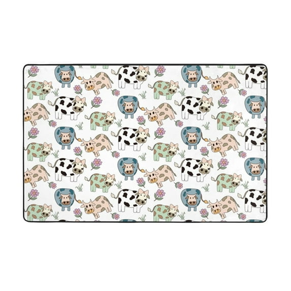 Cartoon Cute Cow Flower Funny Shaggy Area Rug, Rugs for Living Room Bedroom Non Slip Door Mat Indoor Carpet Machine Washable Nursery Home Decor Floor Mats for Entryway 60x39in-#