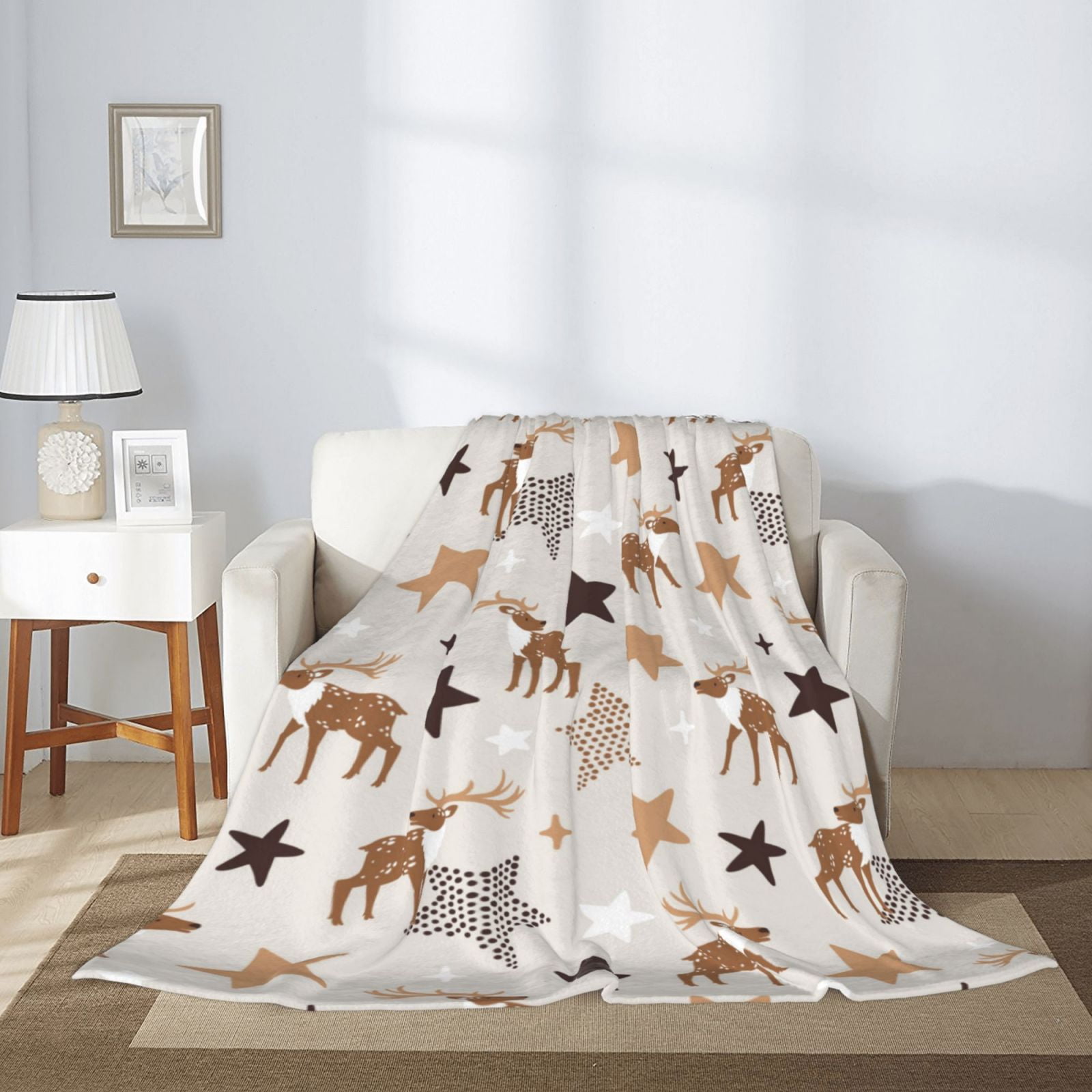 Cartoon Cute Deer Stars Throw Blanket for Couch Sofa and Bed, Super