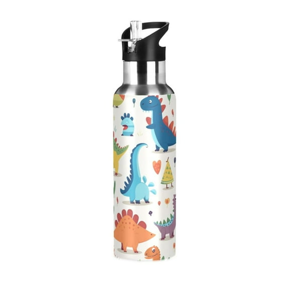 Cartoon Cute Dinosaurs Water Bottles Insulated Thermos Kids Stainless Steel Bottle with Straw Lid Flask Leakproof for Sports Gym 20 oz