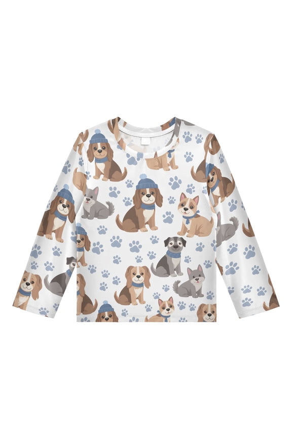 Cartoon Cute Dog Pattern Boys' Rash Guard Shirts UPF 50 Plus Sun Protection Short Sleeve Swim Tees 4T