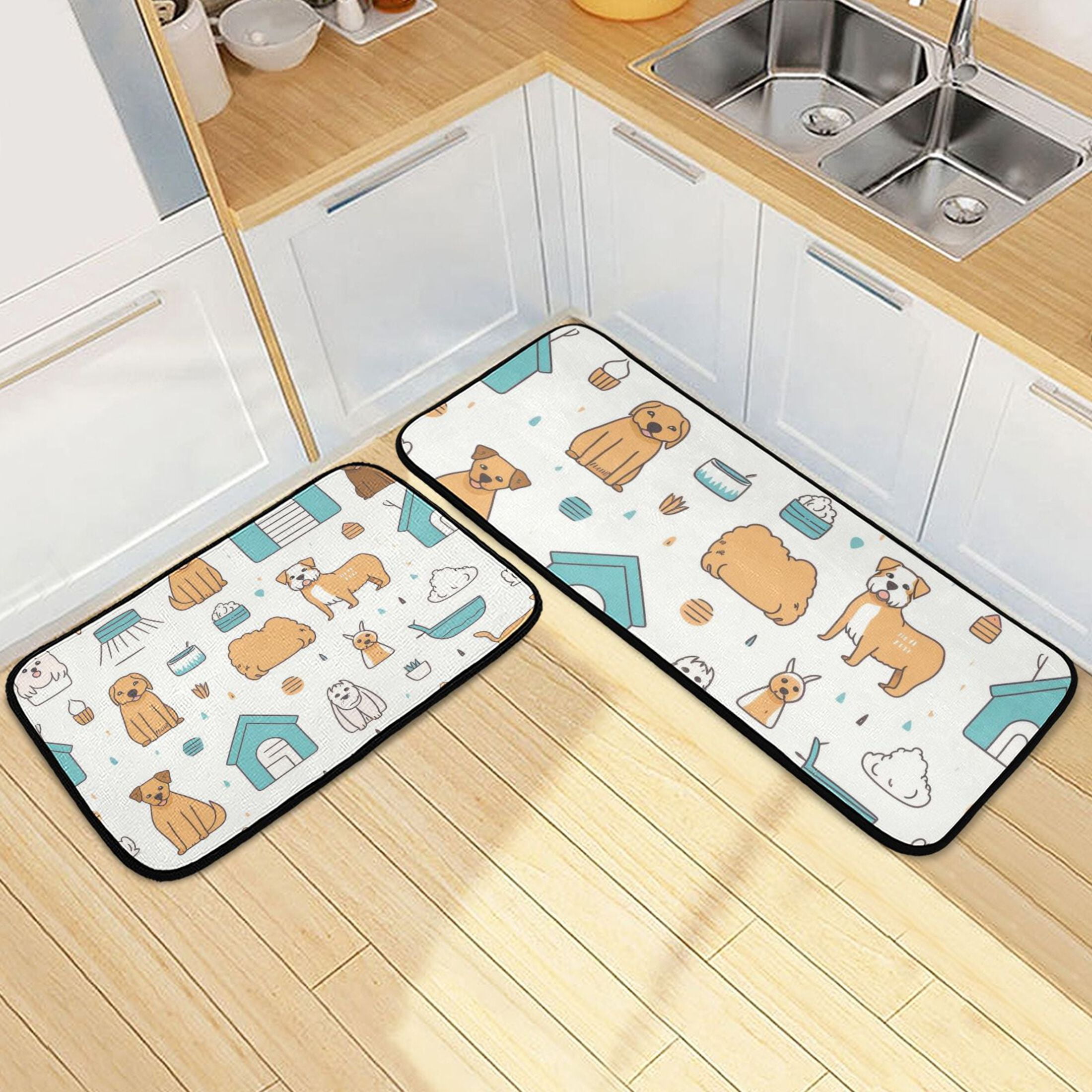 Cartoon Cute Dogs Kitchen Rugs Set of 2 Non Slip Floor Foam Mat ...
