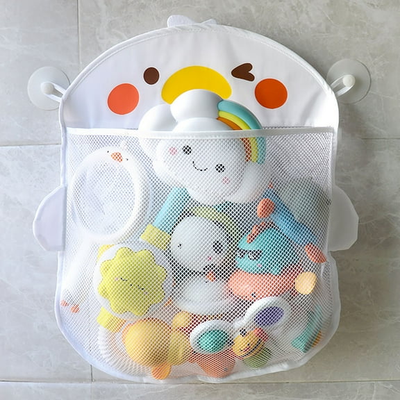 Cartoon Cute Duck Baby Bath Storage Net Bag Bathroom with Suction Cup Hanging Bag White,1*Storage Bag, 2*Suction Cups