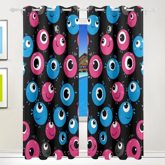 Cartoon Cute Eyes Blackout Curtains for Living Room Bedroom 55W x 72/84L Insulated Window Drapes 2 Panels