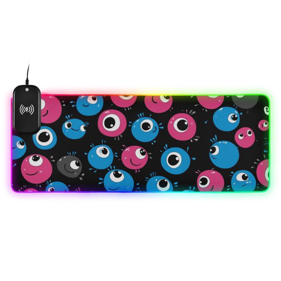 Cartoon Cute Eyes Wireless Charging RGB Gaming Mouse Pad Large Keyboard Mat Rubber Base 13 Light Modes