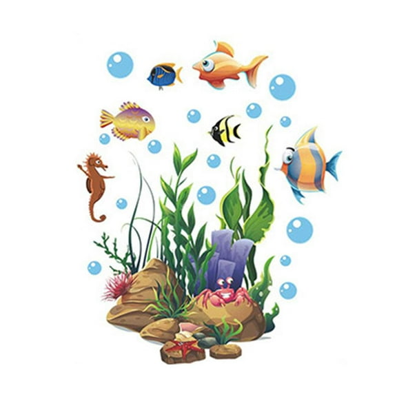 Cartoon Cute Fish Underwater Fish Bubble Toilet Seat Lid Sticker, Multicolor, PVC, Rectangular, 11.4114.17inch, Waterproof, Toilet Lid Stickers, Removable