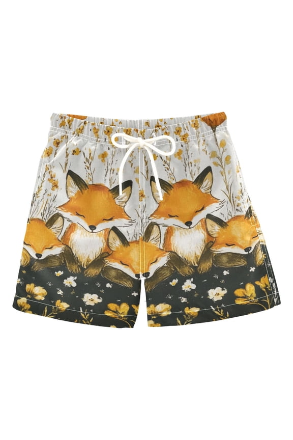 Cartoon Cute Fox Boys Swim Trunks Quick Dry Boy Swim Shorts for 3-14 Years