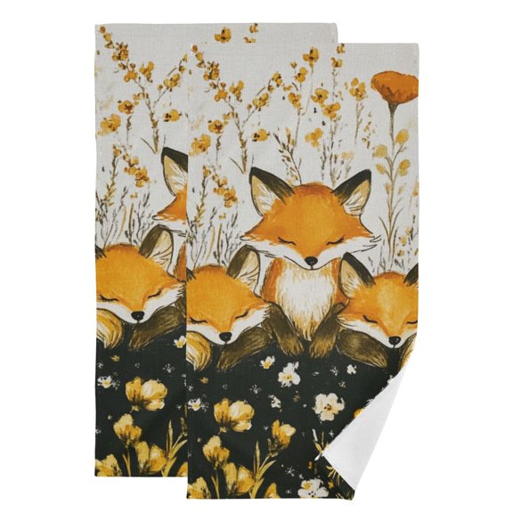 Cartoon Cute Fox Hand Towel Absorbent Bath Towels for Bathroom Sports Gym(28.3" X 14.4") Set of 2