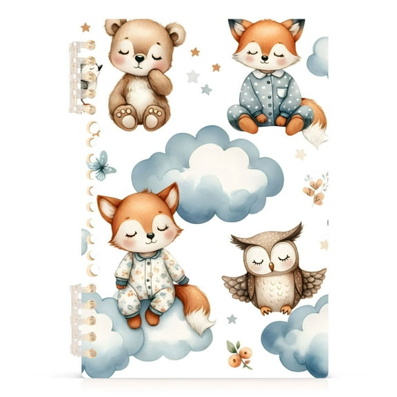 Cartoon Cute Fox Owl Clouds Spiral Journal Notebook College Ruled Notebook 8.3" x 5.7" A5 Lined Thick Paper Page