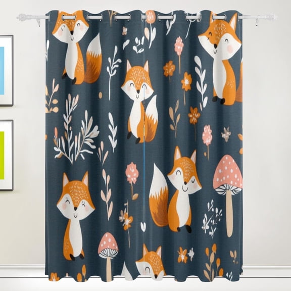 Cartoon Cute Foxs Blackout Curtains for Living Room Bedroom 55W x 72/84L Insulated Window Drapes 2 Panels
