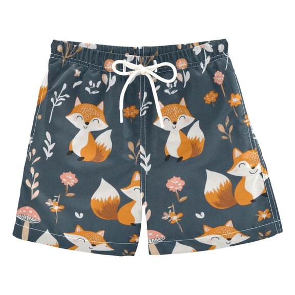 Cartoon Cute Foxs Boys Swim Trunks Quick Dry Boy Swim Shorts for 3-14 Years