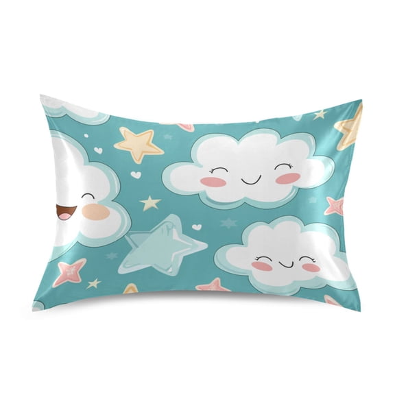 Cartoon Cute Funny Clouds Stars Satin Pillowcase Envelope Design Pillow Covers 1 Pack Standard Size 20" x 26"