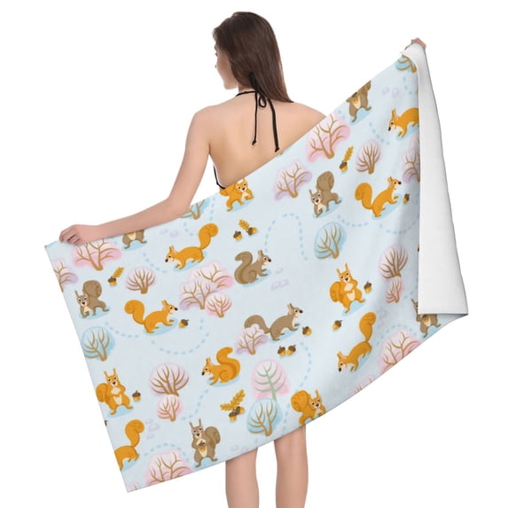 Cartoon Cute Funny Squirrel Bath Towel, Highly Absorbent towels for bathroom Quick Drying Microfiber Bath Towels for Body, Soft Shower Towels for Sport, Yoga, SPA, Gym 27x55in