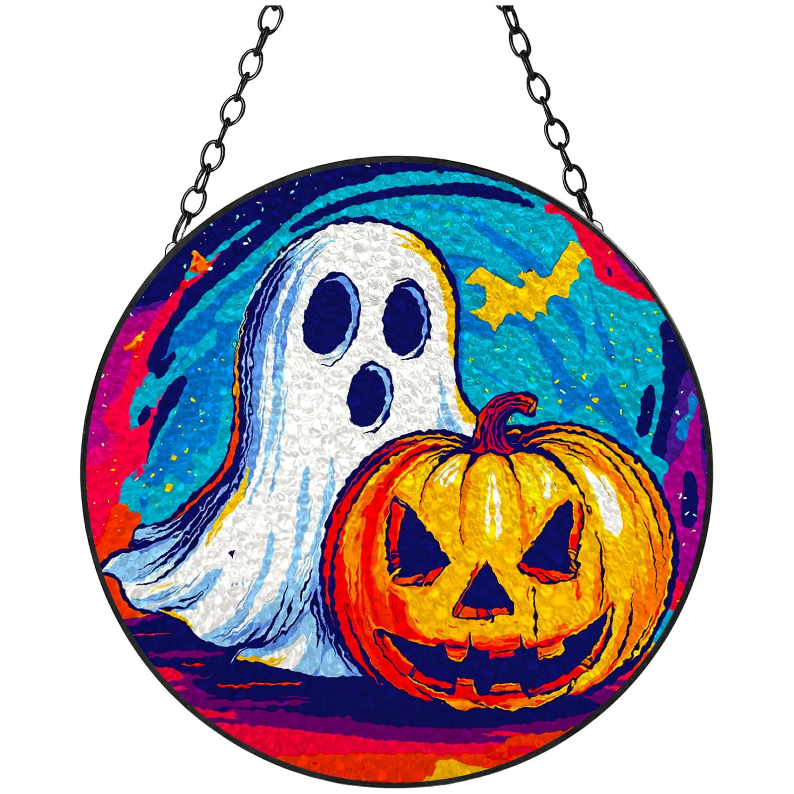 Cartoon Cute Ghost Pumpkin Halloween Stained Glass Suncatcher Handmade
